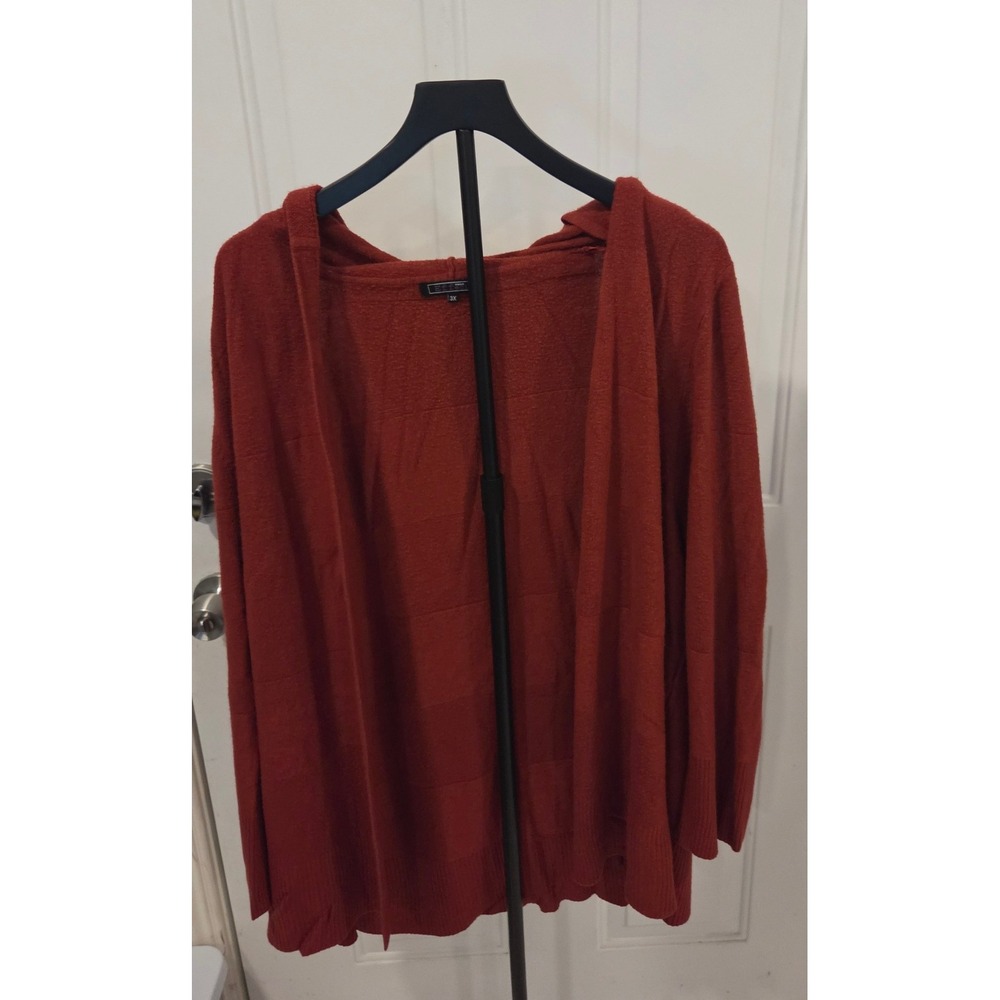 Effeci Woman Burnt Orange Hooded Open Front Cardigan Sweater Plus Size 3X